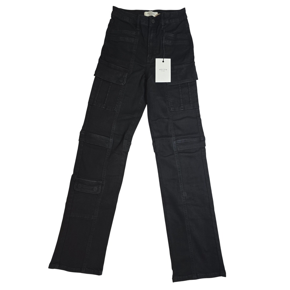 Hidden Jeans Tracey Black‎ High Rise Straight Cargo Pants HD1484ST-BLK Womens 27